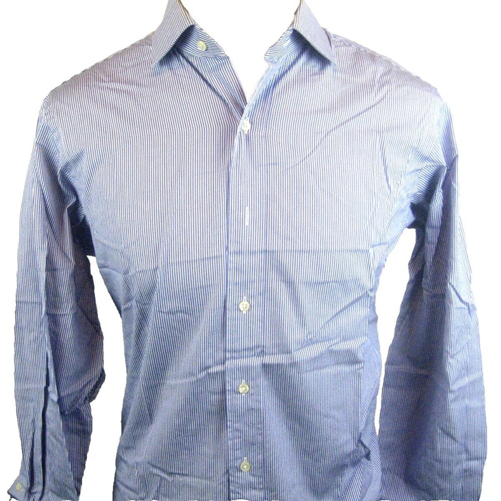 Mens Polo Ralph Lauren Blue Stripe Cotton LS Regent Dress Shirt sz 15.5x 32/33